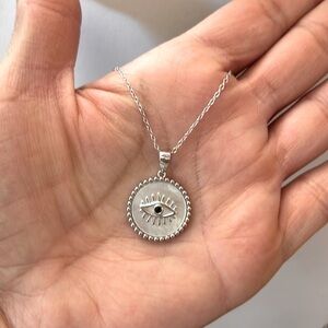 Sterling Silver pearl evil eye Necklace